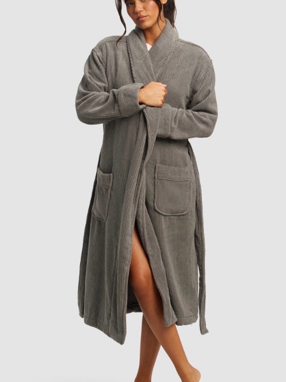 Cozy Earth Ribbed Terry Bath Robe in Charcoal
